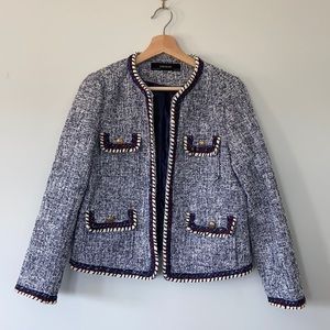 Zara Navy Blue Tweed Jacket Blazer
